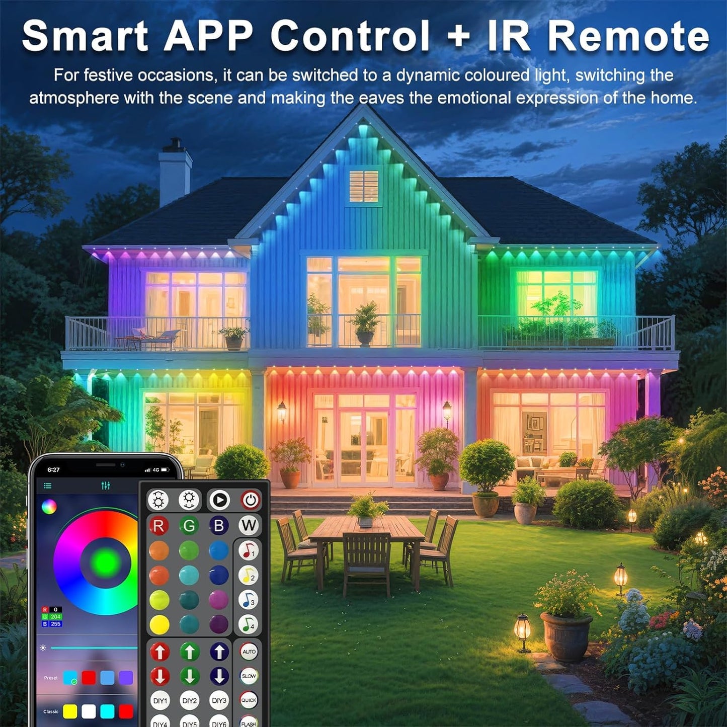 Ceteluma 500Ft Permanent Outdoor Lights For House Waterproof  Ip67 Led Eave Lights With App/Remote Control  Outdoor Permanent Led Lighting For House Roof Decor Christmas Party All Holiday And Daily