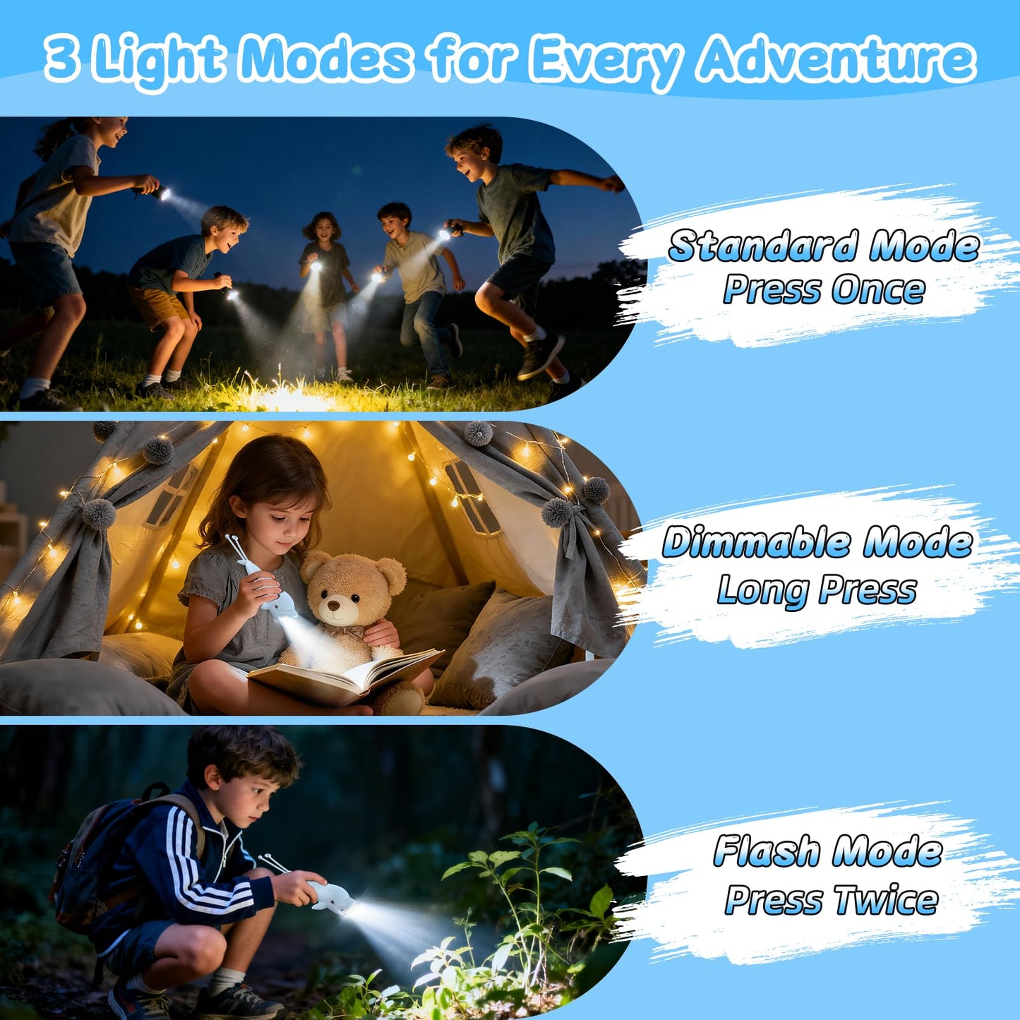 Tremdwoto Flashlights For Kids  Rechargeable Kids Flashlight For Boys & Girls  Toddler Flashlight For Camping & Outdoor Adventures  Night Walks And Home Use  Cool Animal Birthday Gift  Dolphin