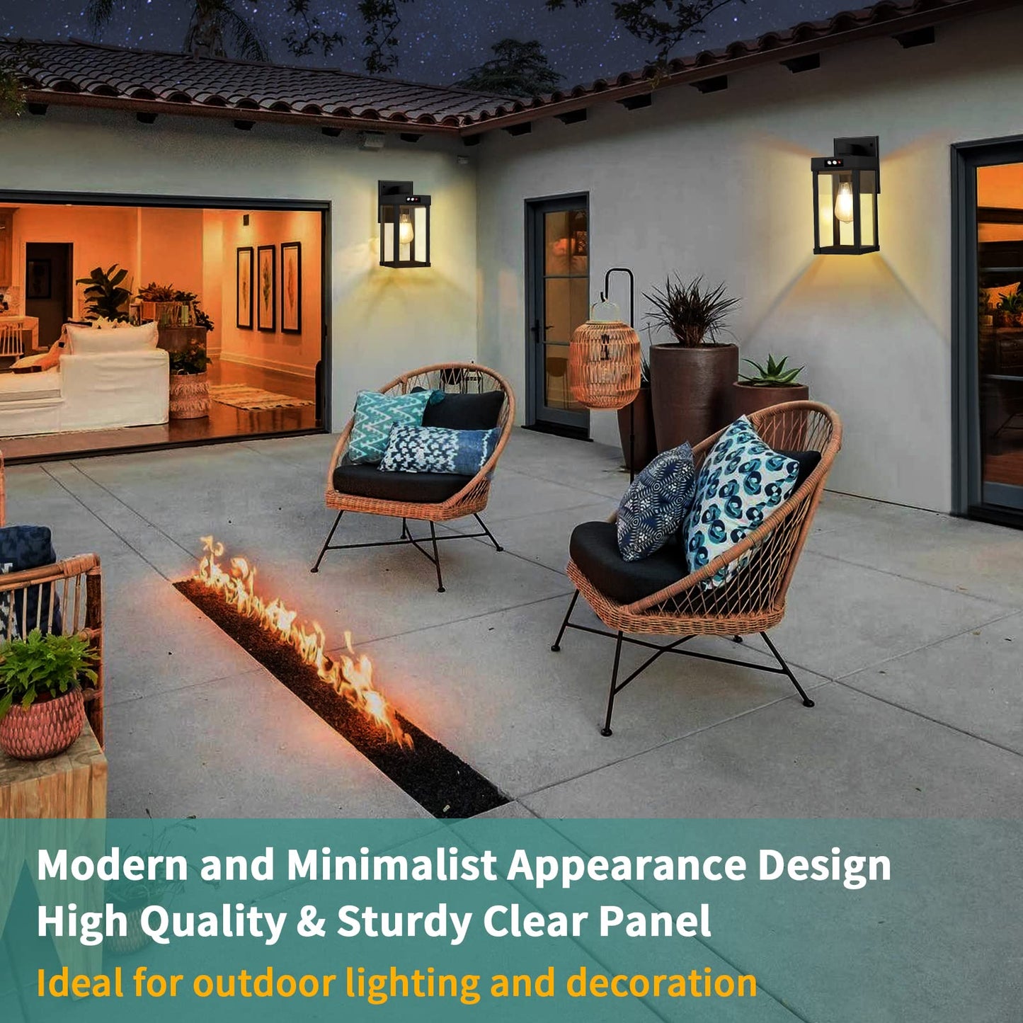 AEQ Solar Wall Lights Outdoor, 3 Lighting Modes, Motion Sensor, Black, 5.8 x 5.8 x 13.58 in, Model AE06, 2 Pack