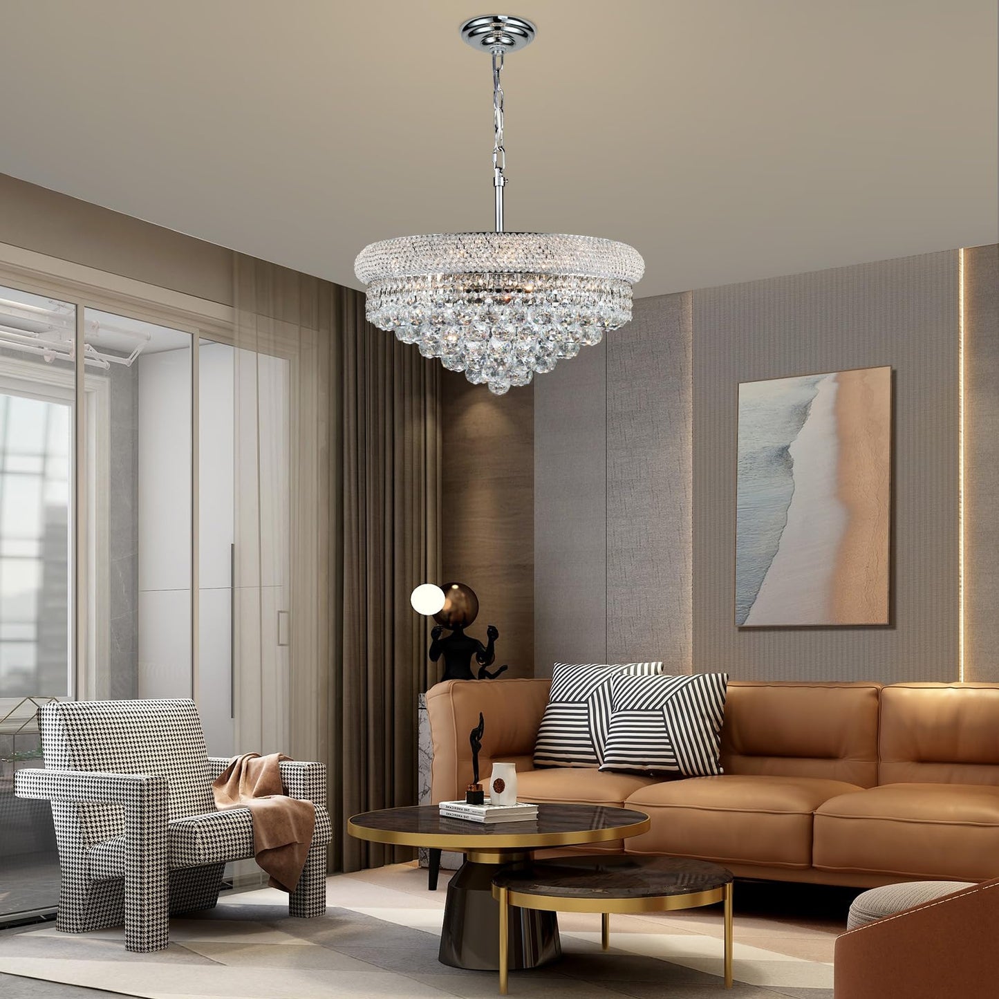 Crystal Chandeliers For Dining Room Light Fixtures Over Table  Empire Style K9 Crystal Chandelier For Bedroom  9 Lights Chrome stylish Lighting Fixtures For Living Room Kitchen Lsland Entryway D22 Inch