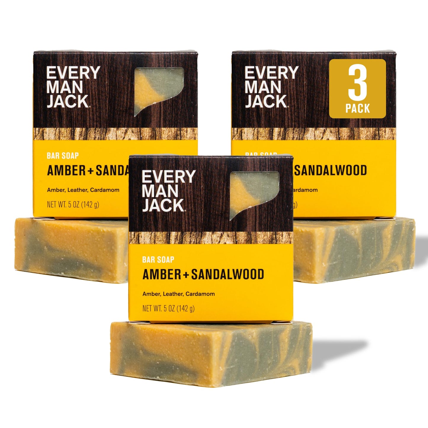Every Man Jack Cold Processed Mens Bar Soap - Subtle Amber + Sandalwood Scent - Deeply Cleans & Hydrates w/Naturally Derived Ing