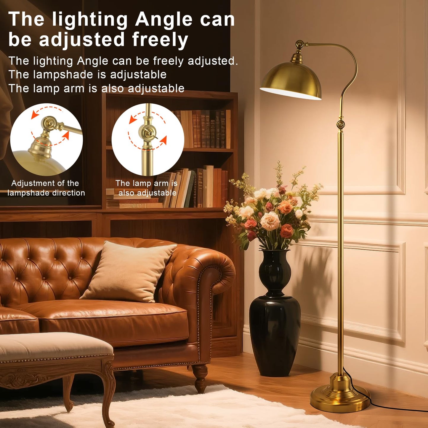 dujunlinghang Bright LED Floor Lamp with Remote Control, Adjustable Brass Design, Model MD-8801-Gold, Gold Finish