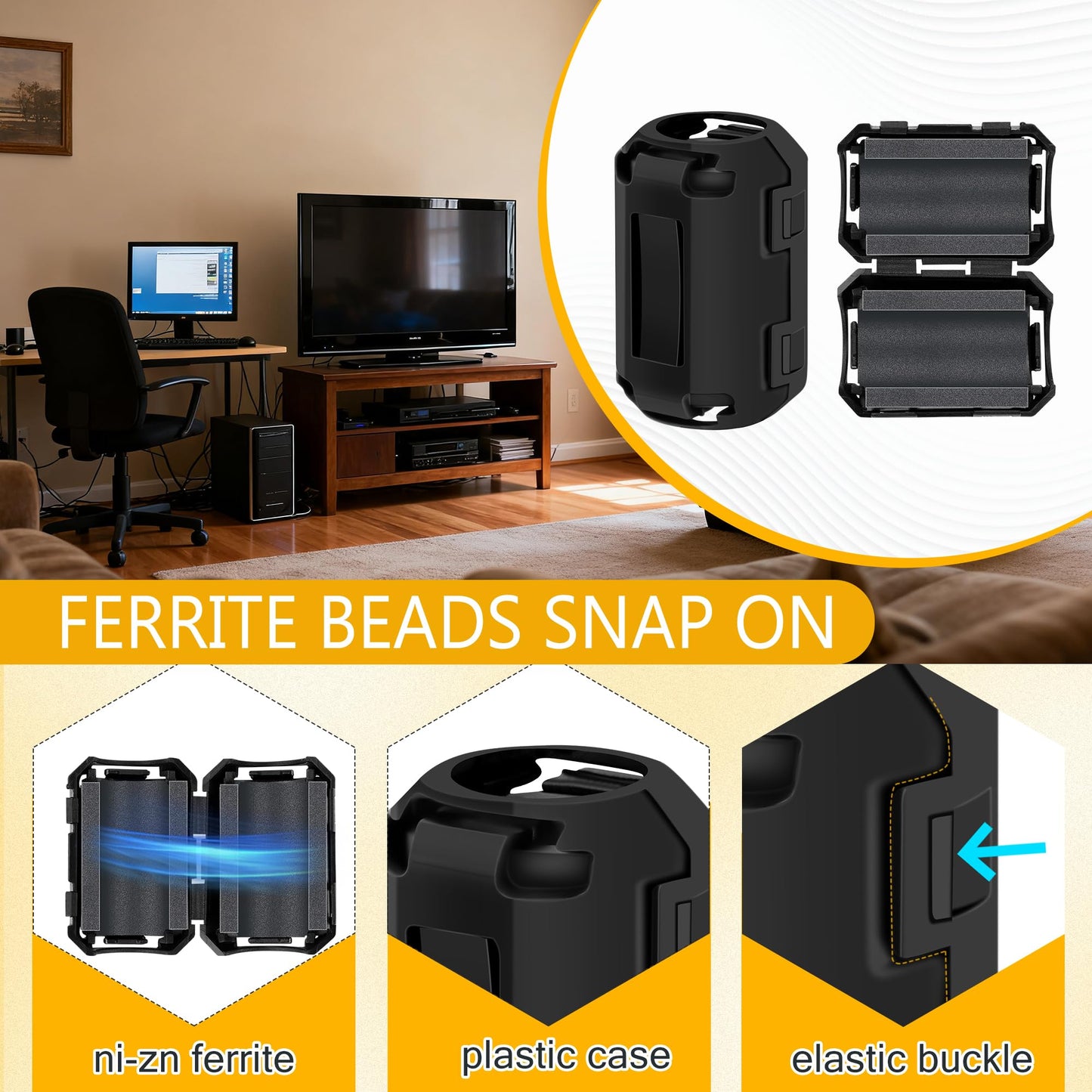Windspeed 25Pcs Ferrite Chokes Ferrite Beads Snap on RFI EMI Noise Suppressor Cable Clip for 3.5mm 5mm 7mm 9mm 13mm Diameter Cable