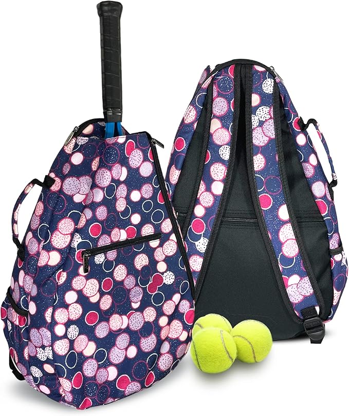 Womens Tennis Backpack - Taboo Fashions Ladies Tennis Bag Holds Two Racquets, Padded Straps and Side Carry Handle