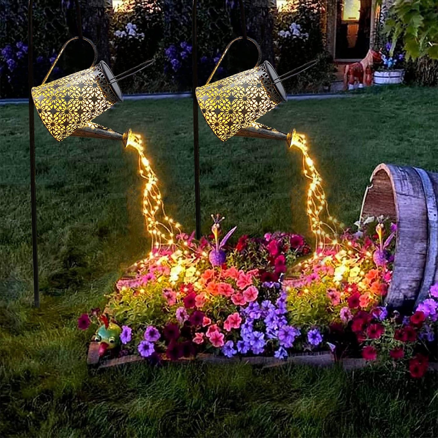 Vookry Solar Watering Can Lights - 2 Pack Warm White Metal Lanterns For Outdoor Garden Decor, Patio, Yard, And Landscape