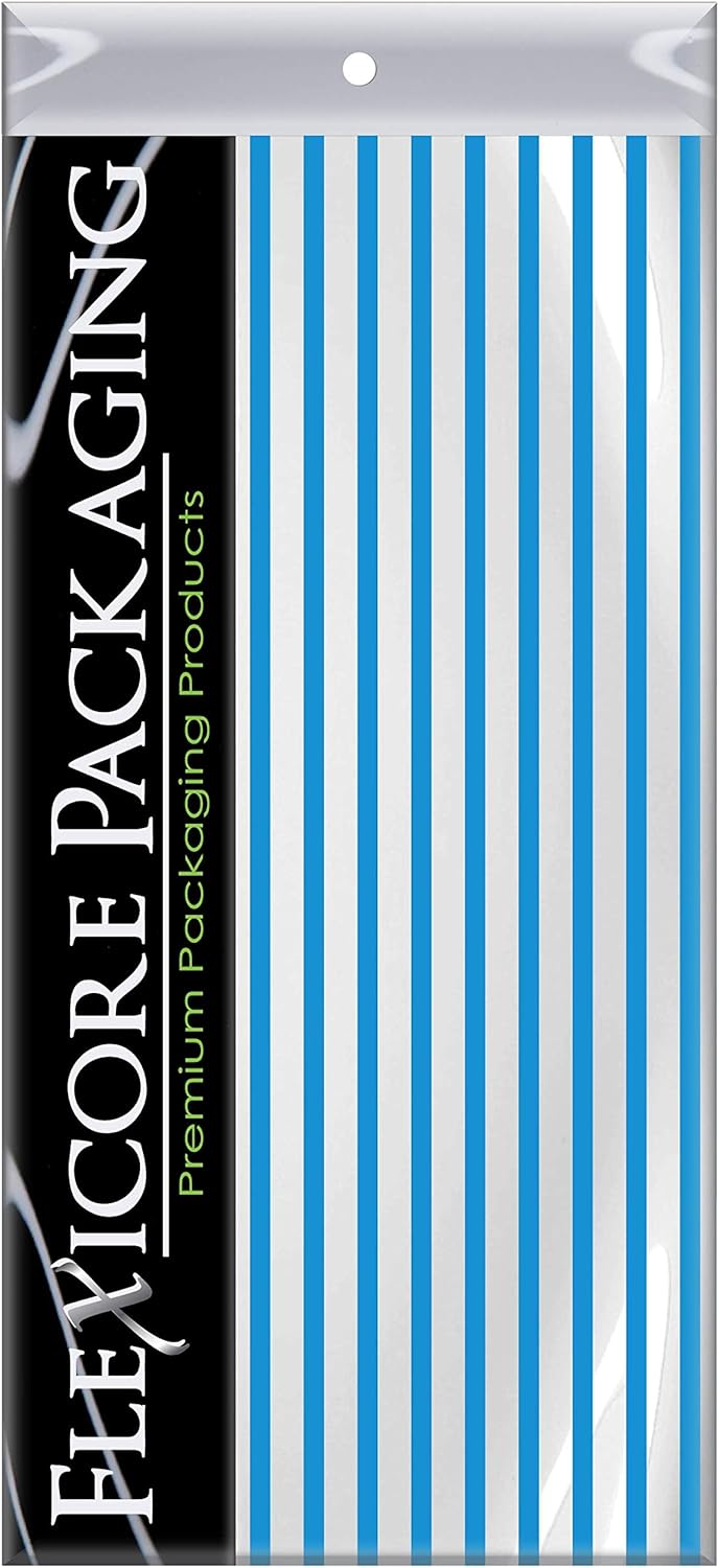 Flexicore Packaging Turquoise Blue Pin Stripe Print Gift Wrap Tissue Paper Size: 15 Inch X 20 Inch | Count: 50 Sheets | Color: Turquoise Pin Stripe