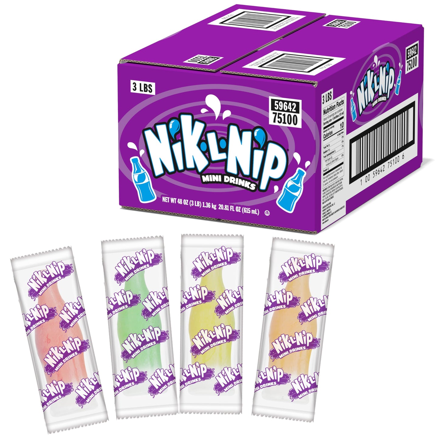 Tootsie Roll Nik-L-Nip Candy Wax Bottles - Fruit Flavored Mini Drinks - Bulk Individually Wrapped Candies for Kids  Parties  Classroom - 3 Pound Box