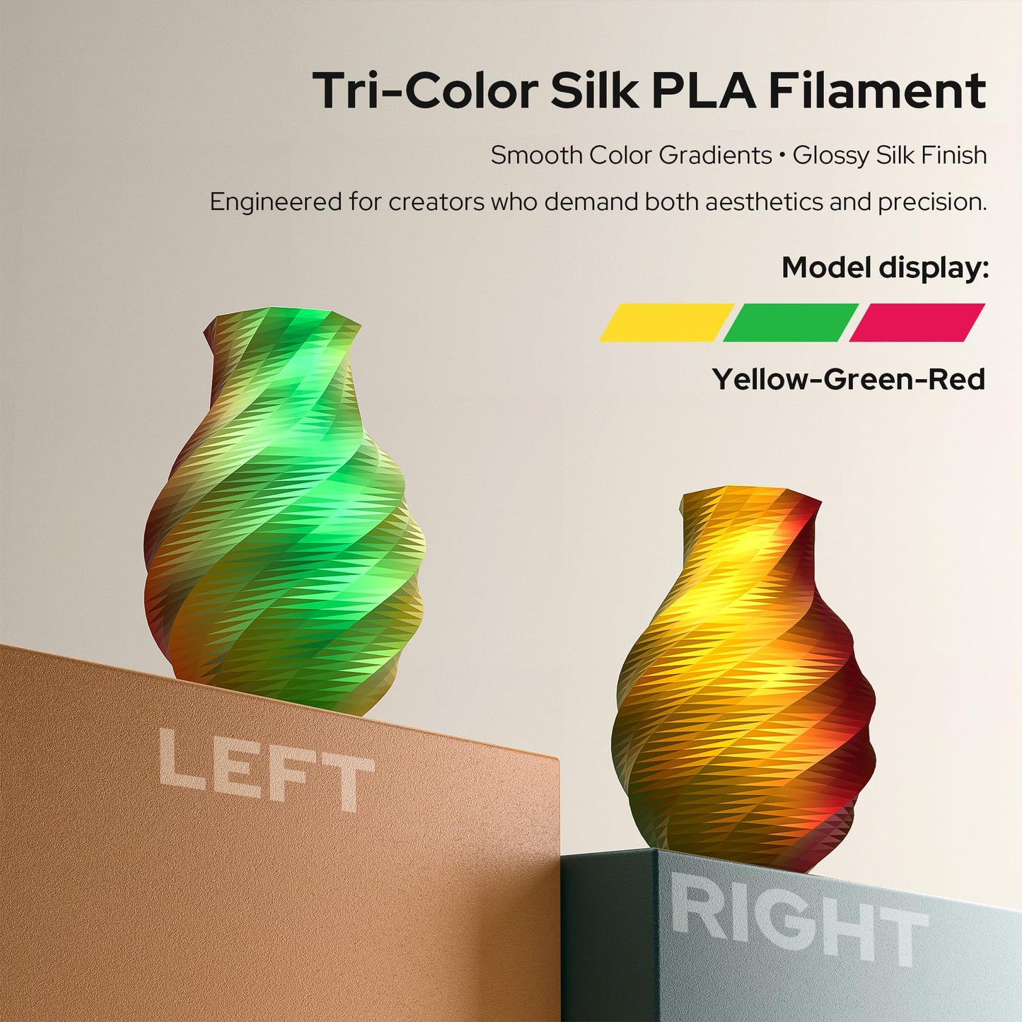 Semdon Pla Silk Tri-Color Gradient Filament 1.75Mm | Tropical Sunset Gradient (Rosered/Yellow/Green), 0.02Mm, Low Warping | Ende