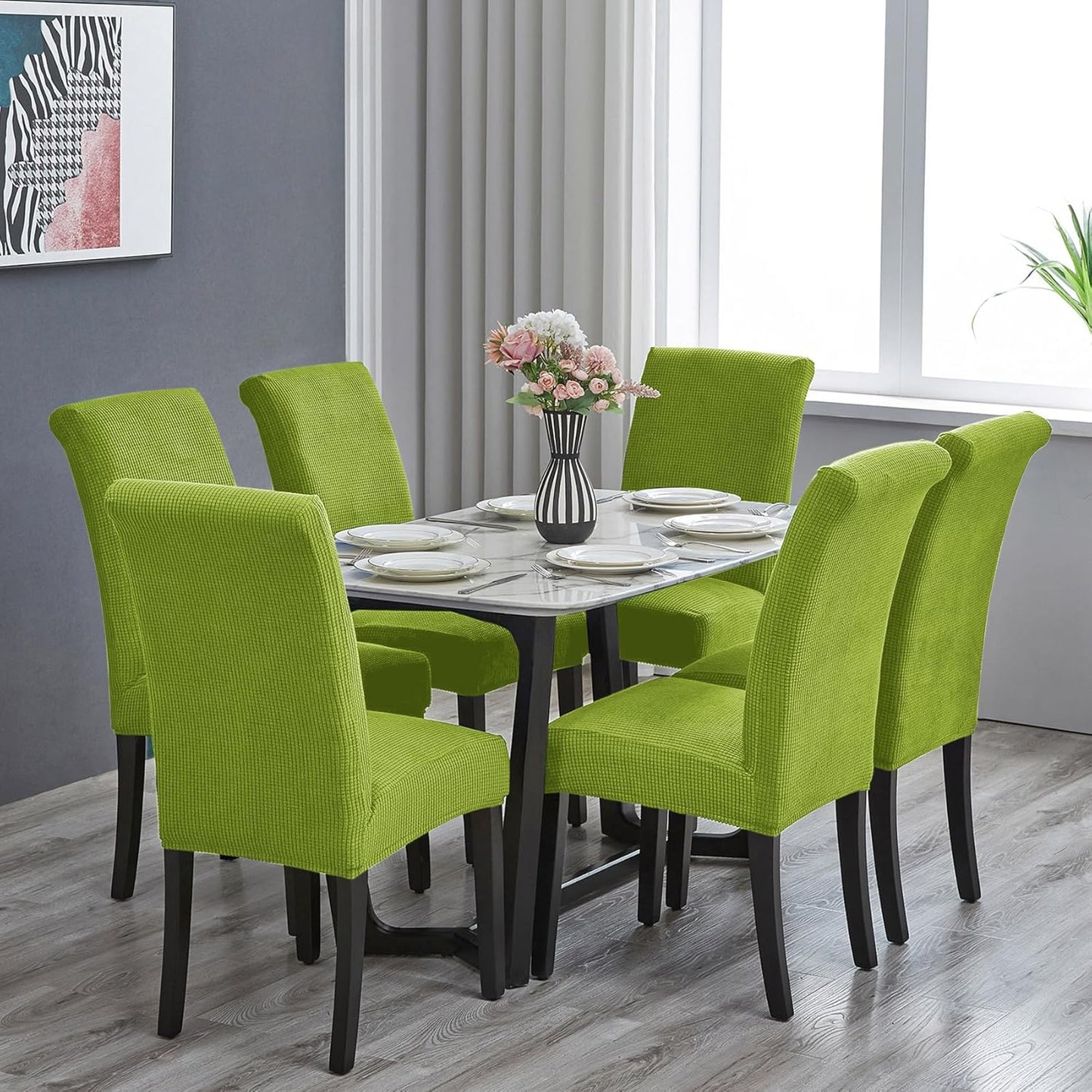Howhic Chair Covers for Dining Room Set of 2, Stretchy Dining Chair Covers, Textured Jacquard Kitchen Chair Slipcovers, Classy Decor for Home and Banquet (Apple Green, 2 Pack)