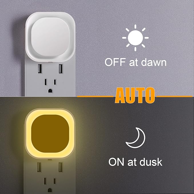 6 Pack Warm White Night Light, Gentle Eye-Care with Dimmable Soft Glow & Indirect Reflection, Auto Dusk to Dawn Sensor, Plug in Nightlight for Nursery, Kids Room, Bedroom, Hallway