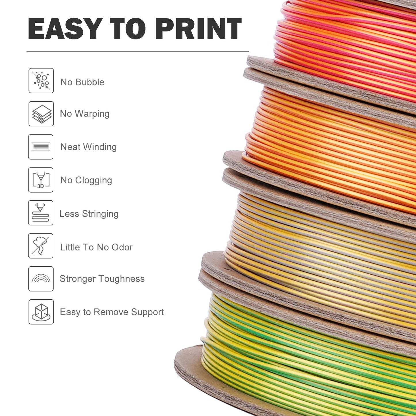 ERYONE Silk Dual Color Filament PLA 3D Printer 1.75mm +/- 0.03mm, Silk Coextrusion PLA Shiny Filament 0.25kg/Spools,4Pack(2.2lbs), Glod&Copper, Gold&Silver, Red&Glod, Yellow&Green