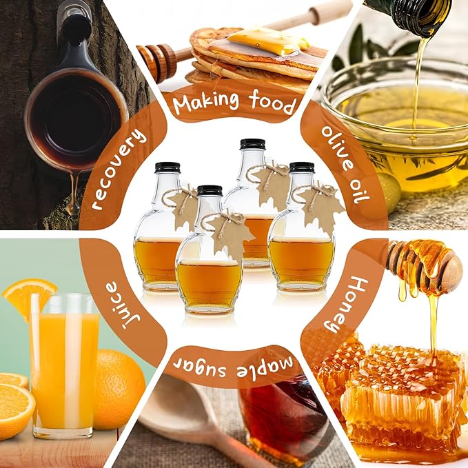 5 oz Glass Maple Syrup Bottles with Tags,Clear Glass Bottles with Aluminum Lids and Loop Handle, Maple Syrup Jars Storage for DIY Whiskey Sauce Vanilla Gifts (12)