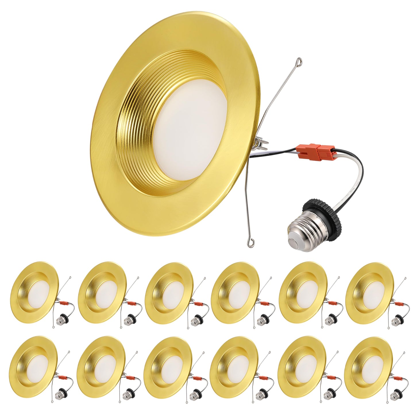 Wembanma 5/6 Inch Led Can Lights - Retrofit Recessed Lighting  5Cct Selectable Dimmable Recessed Lighting  13.5W 1200Lm Can Light With Metal Smooth Baffle Trim  6Inch 12P Gold