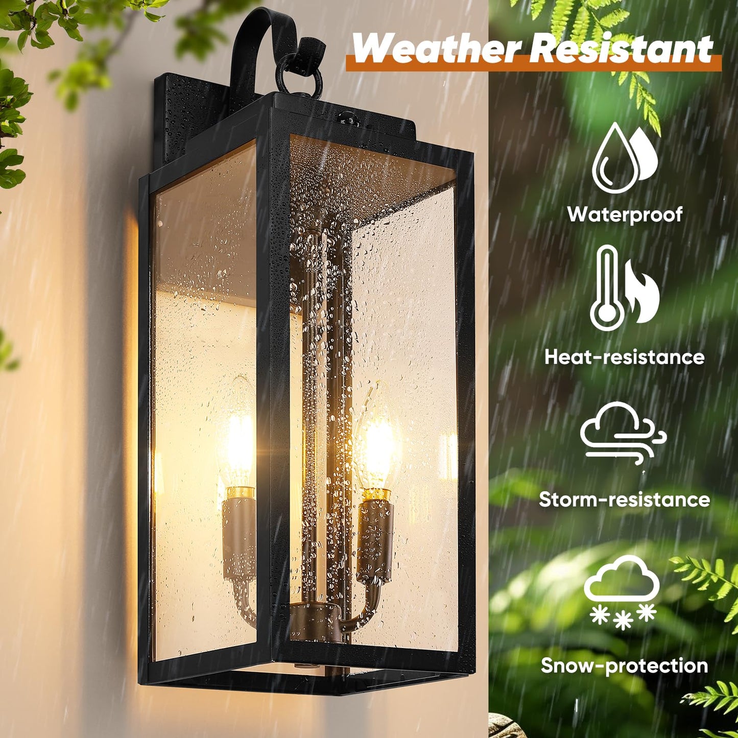 Beslowe 17.5  Upgraded Motion Sensor Outdoor Wall Lights  Dusk To Dawn Porch Lights Outdoor Wall Sconces  3 Lighting Modes Exterior Lighting Fixtures With Hooks  Black Outside Lights For House  2-Pack