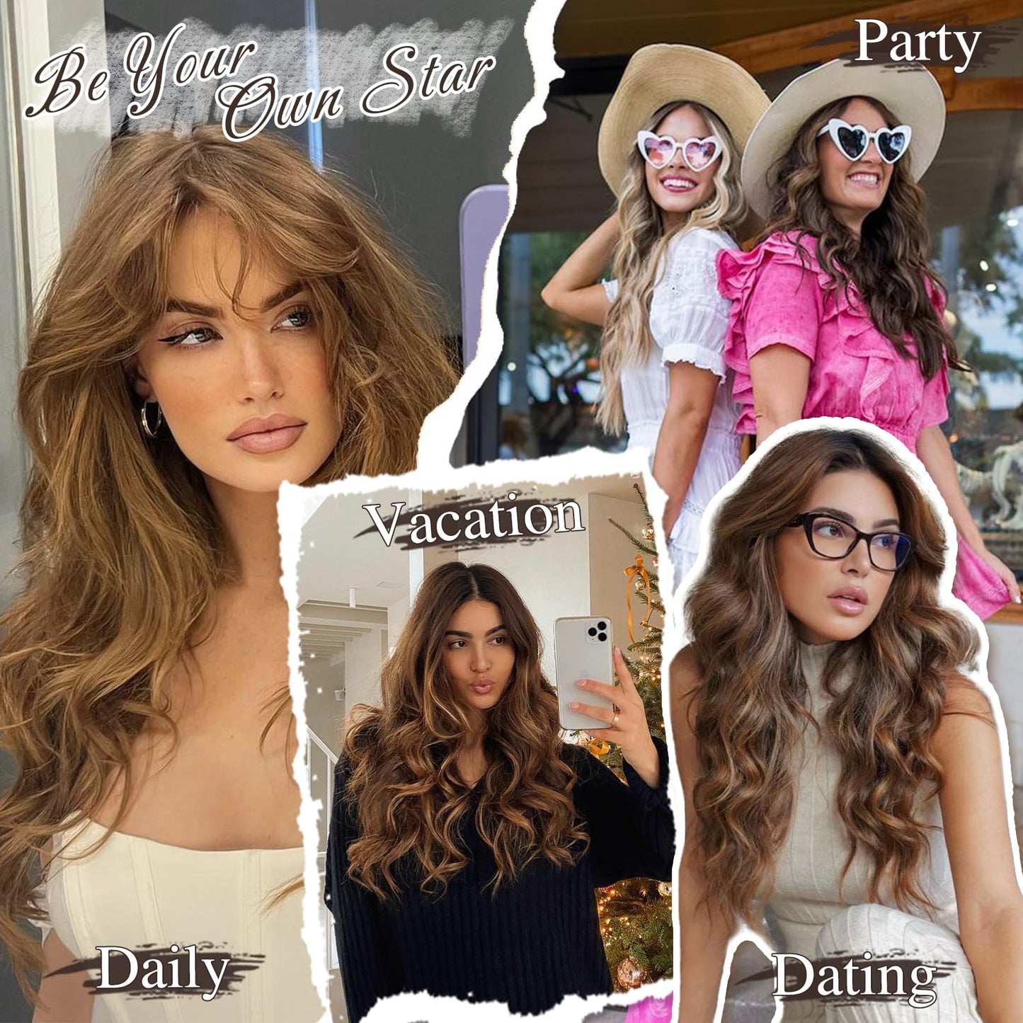 BARSDAR Brown Clip in Hair Extensions - 20 Inch Wavy Clip in Hair Extensions for Women - 6PCs Soft Thick Synthetic Chestnut Hair