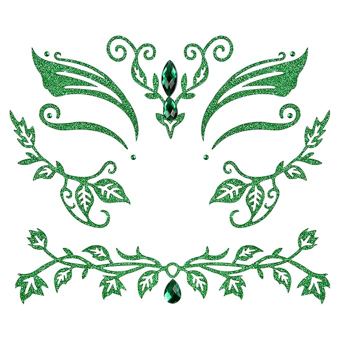 Itscolofy Green Face Jewels Stickers Halloween Ivy Costume, Glitter Green Face Gems Self Adhesive Glue Festival Makeup Cos...