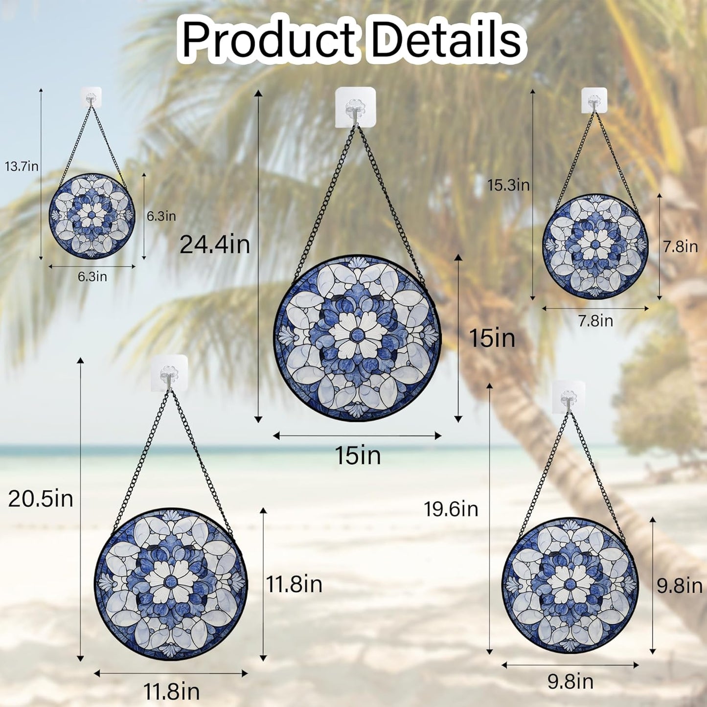 Stained Glass Window Hanging - Blue White Floral Pattern Suncatcher for Doors Garden Retro Sun Catchers Decor Christmas Mother's Day Birthday Gifts for Women Men Mom Nana Friend Girl 15 in
