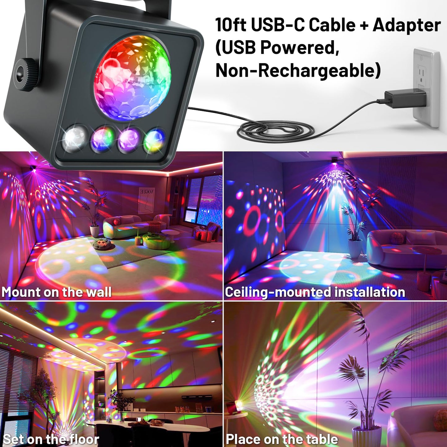 caivimvn Sunset Lamp Disco Ball DJ Light, Sound Activated, Plastic Shell, Model EMS-30, Black