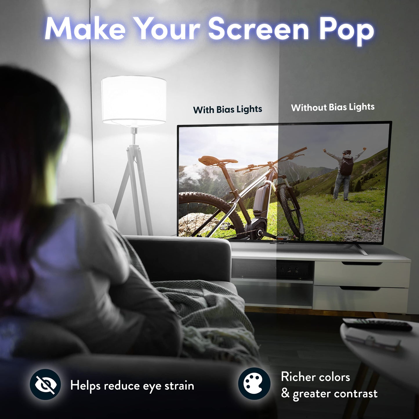 Power Practical Led Lights For Tv Backlight - Luminoodle  Usb Powered Tv Led Light Strip W/ Bias Ambient Lighting For Home Theater - True White - Size (24-29  Tv)
