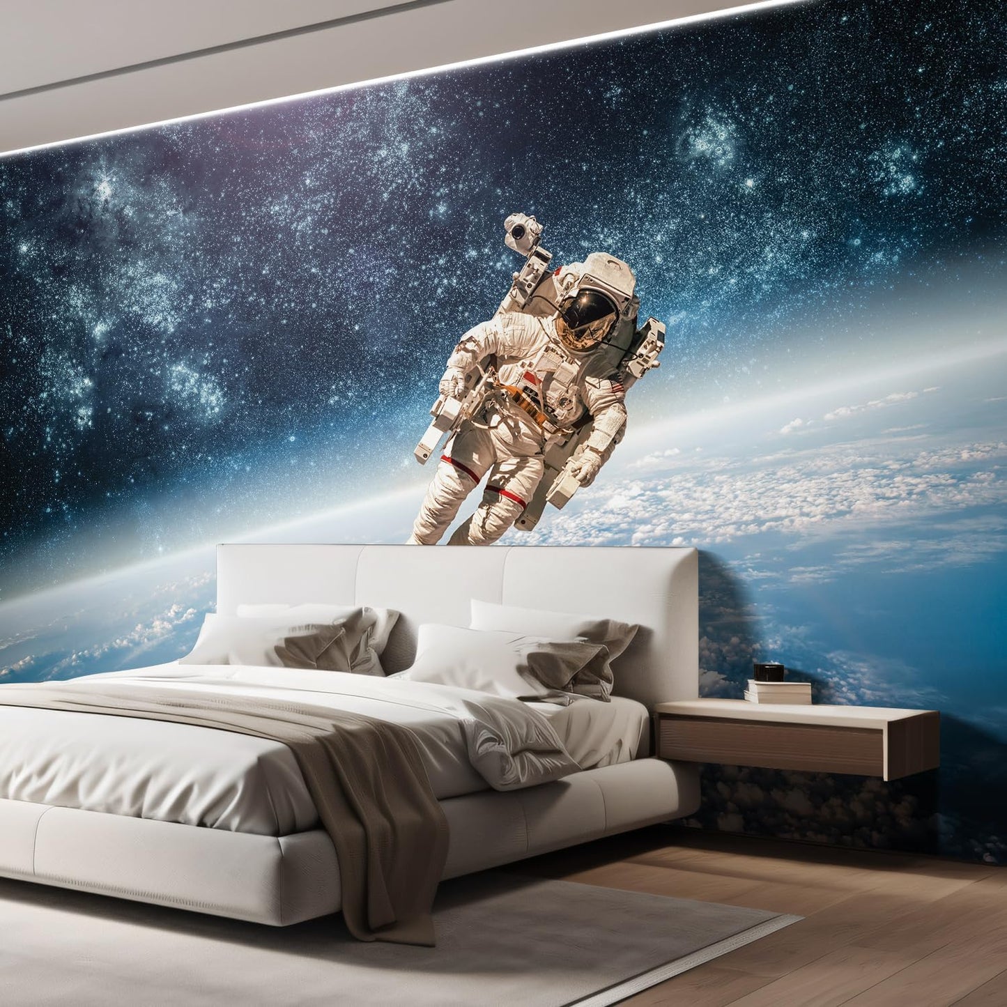 wall26 Wall Sticker/Wall Mural an Astronaut Floating About Planet Earth, Not Peel and Stick, Non-Woven Wallpaper Decorative for Bedroom, Living Room, Office - 120x144 inches