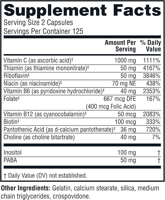 Twinlab Stress B-Complex Caps - Energy Support Supplement with Vitamin B12 and B6-250 Capsules