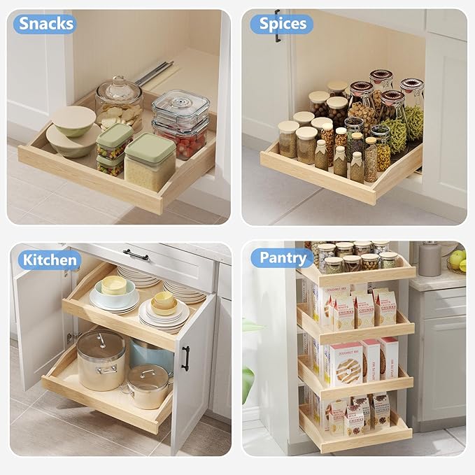 LOVMOR Single Pull Out Cabinet Organizer 31½”W x 21”D, Soft Close Slide Out Drawer Storage Shelves for Kitchen, Wood Cabinet Shelf Pull-Out Organizer Storage for Base Cabinet
