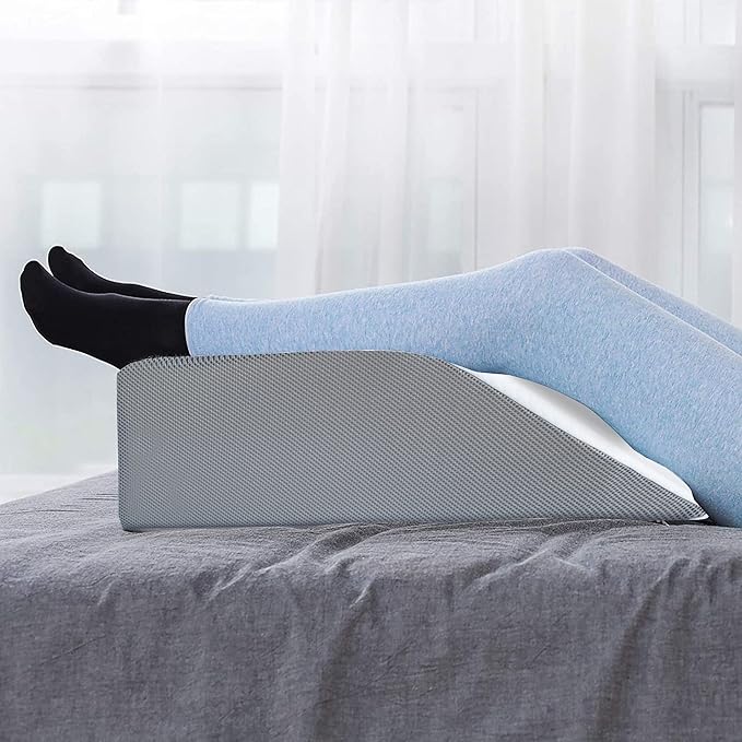 Mattress Solution, 21-Inch Leg Wedge Pillow with High-Density Foam, Stylish Chic Jacquard Cover, Multi-Purpose, White