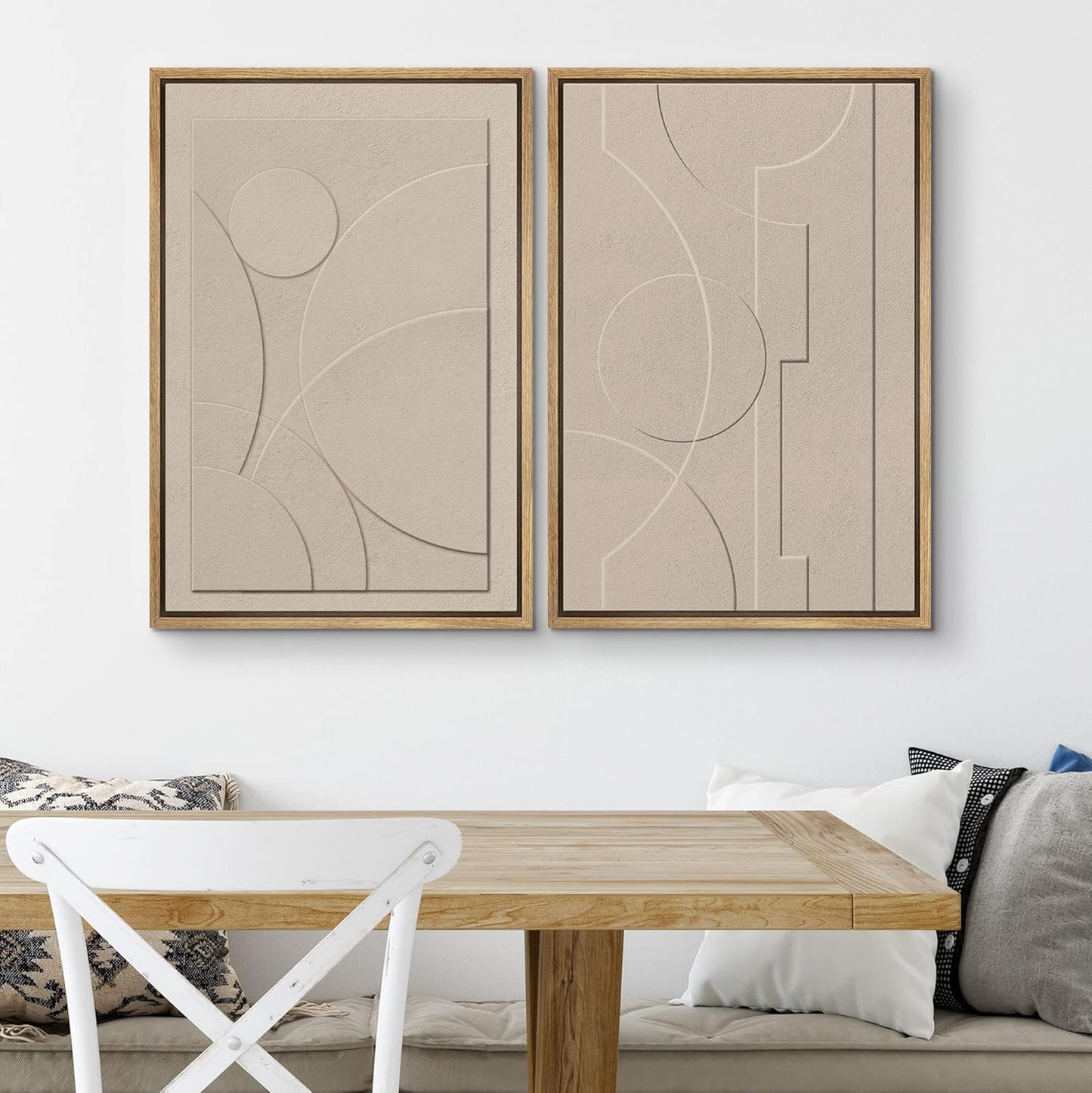 SIGNWIN Framed Canvas Print Wall Art Set Art Deco Geometric Polygon Collage Abstract Shapes Illustrations Minimal Decorative Boho Nordic Relax for Living Room, Bedroom, Office - 16"x24"x2 Natural