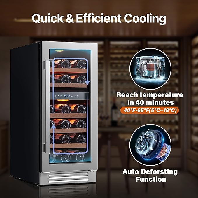 Ca'Lefort 15 Inch Wine Fridge Cooler - 28 Bottles Dual Zone Cooler with Glass Door, 3 LED Built-in Compressor Fridge with Adjustable Shelves for Home Office Bar (3.0 cu.ft)