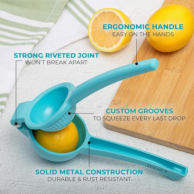 Zulay Premium Quality Metal Lemon Squeezer, Citrus Juicer, Manual Press for Extracting the Most Juice Possible - Light Blue