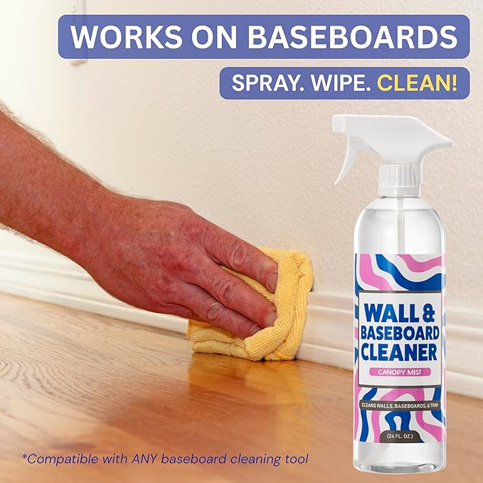 Wall Cleaner Spray - Effective on Painted Walls & Baseboards | Kitchen Cabinet Cleaner | Made in USA | Family & Pet Friendly | Must-Have for Parents & Teachers (24oz.)