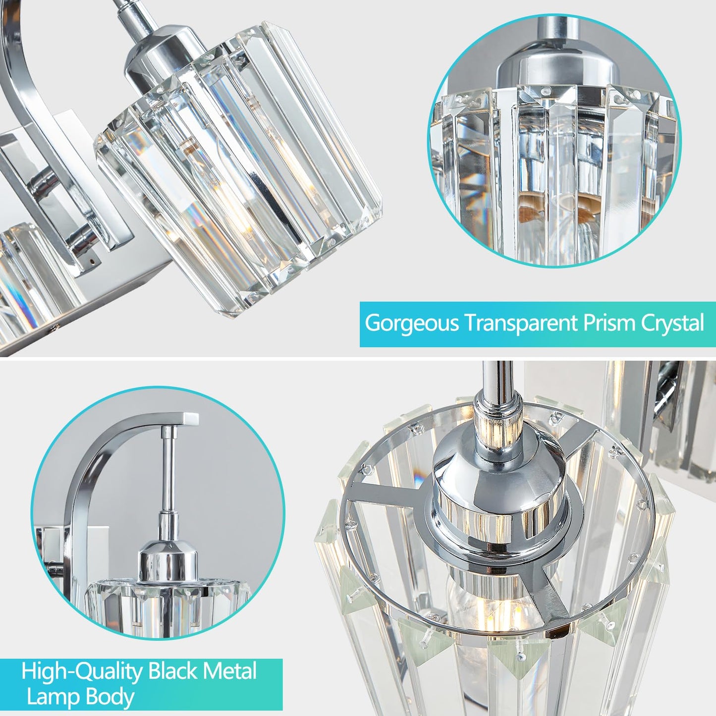 Fdpby Modern Bathroom Vanity Light  3-Light Chrome Wall Sconce With Crystal Accents  Over Mirror Bathroom Lighting Fixture  23.62 Long Dimmable Vanity Lamp For Makeup  Easy Installation