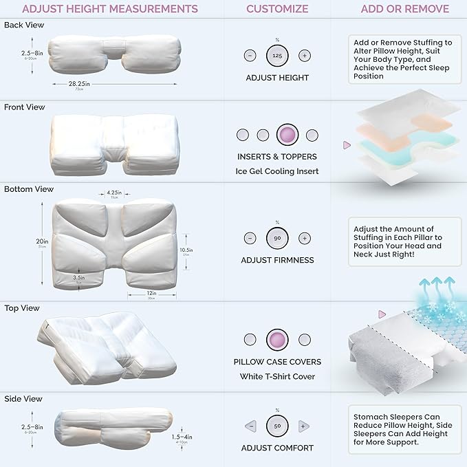 Topper, Cooling Shredded Memory Foam Filling - Adjustable for Shoulders & Side Sleepers. Zipper Access to Add/Remove Fill for Best Sleeping: Top Medium/High Density Support