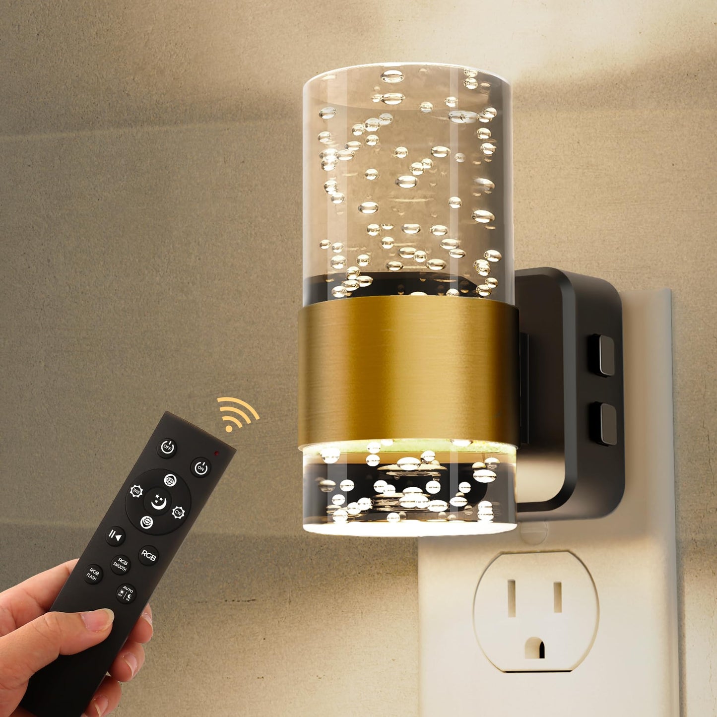 L LOHAS LED Night Light, Dimmable with Remote Control, RGB Color Changing, Dusk to Dawn Sensor, 1 Pack