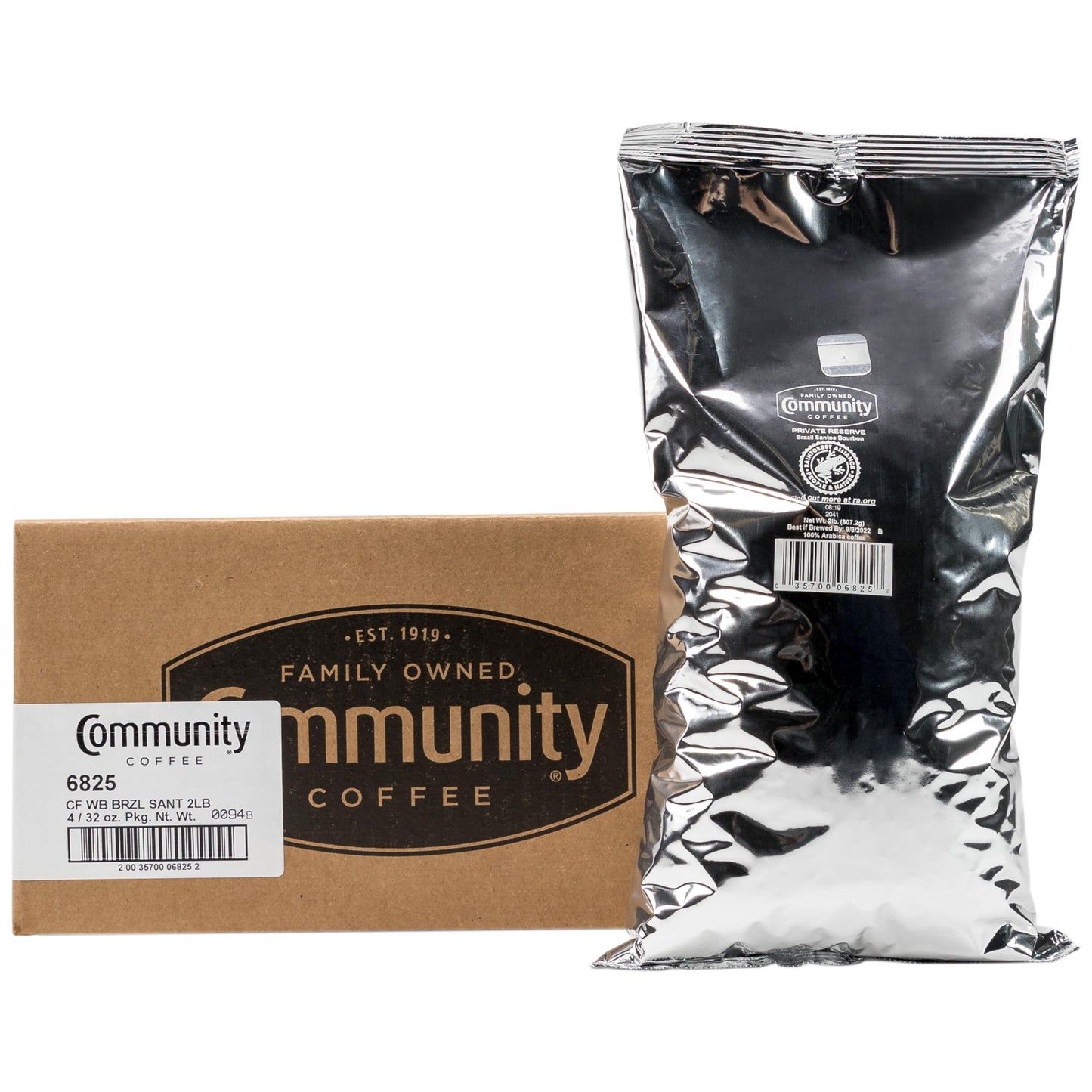Community Coffee Brazil Santos Bourbon Whole Bean Coffee, Medium-Dark Roast, 32 Ounce Bag (Pack of 4)