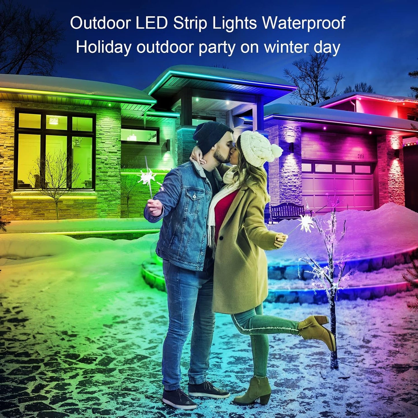 AILBTON Outdoor LED Strip Lights, IP68 Waterproof, Bluetooth App Control, Music Sync, 60ft, RGB