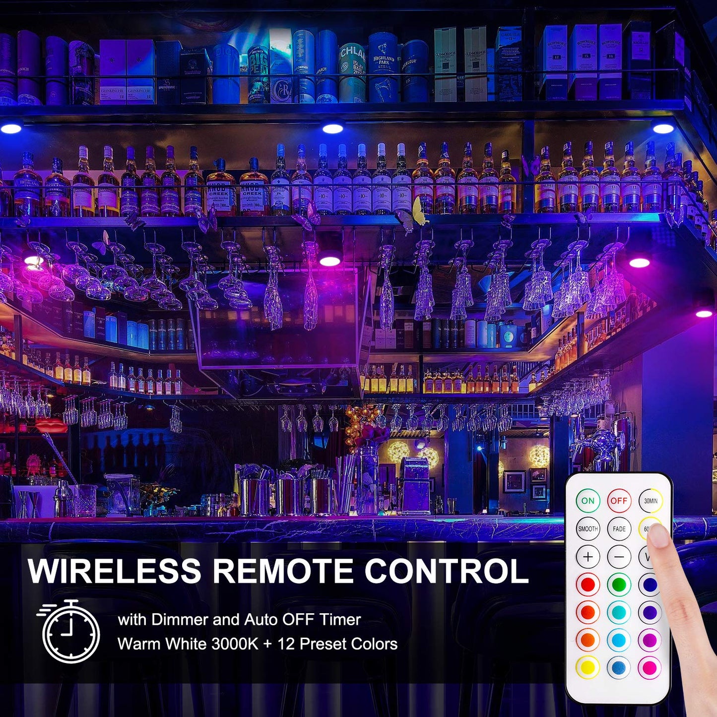 Bls Led Puck Lights With Remote Control  Rgb 13 Color Changing Under Cabinet Lighting Wireless  Aa Battery Operated Night Light  Push Stick On Lights For Closet  Kitchen  Wall  Dimmer & Timer  2 Pack