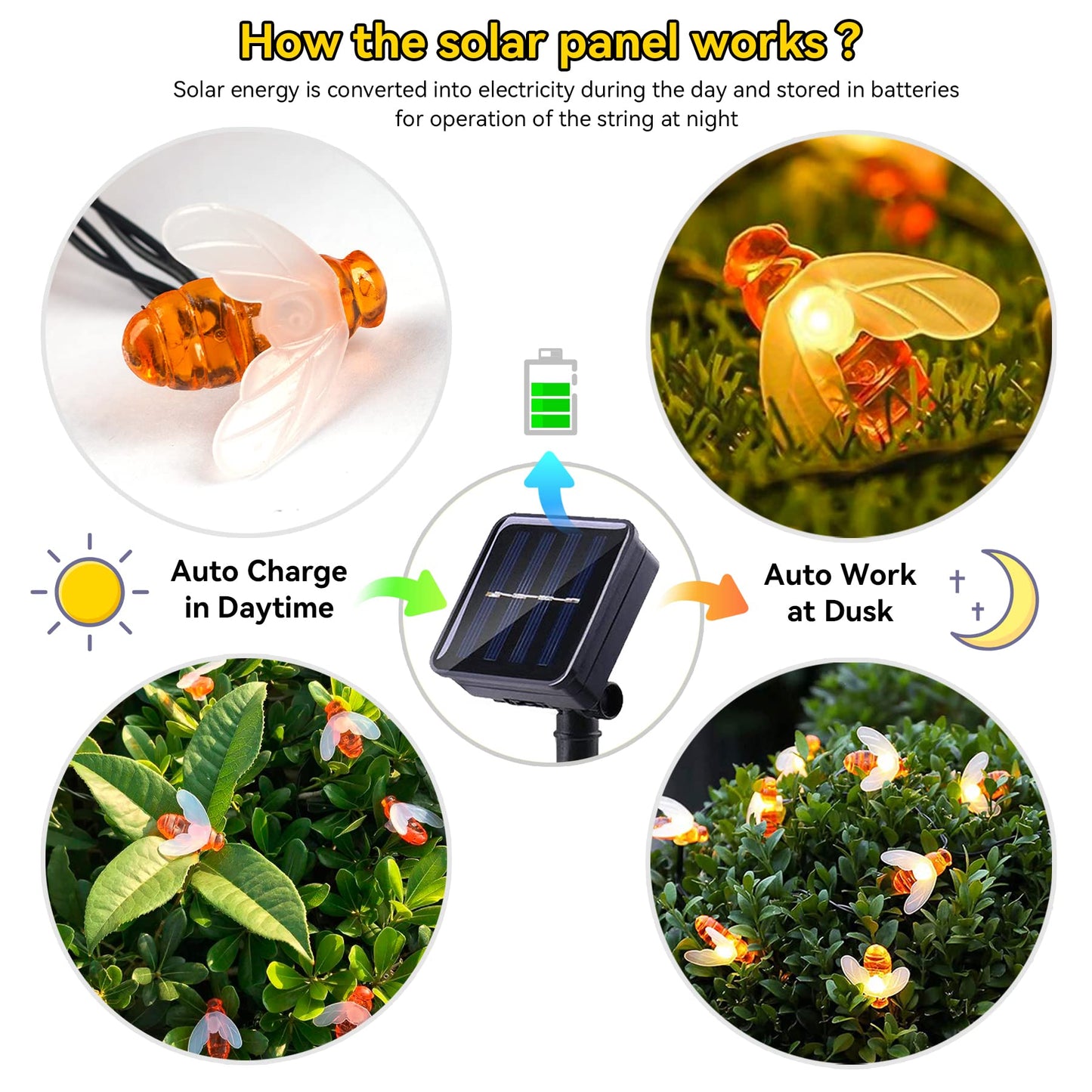 ITICdecor Solar Bee String Lights 30 LED Waterproof 8 Modes 30L Orange SL-HBee-30L-US