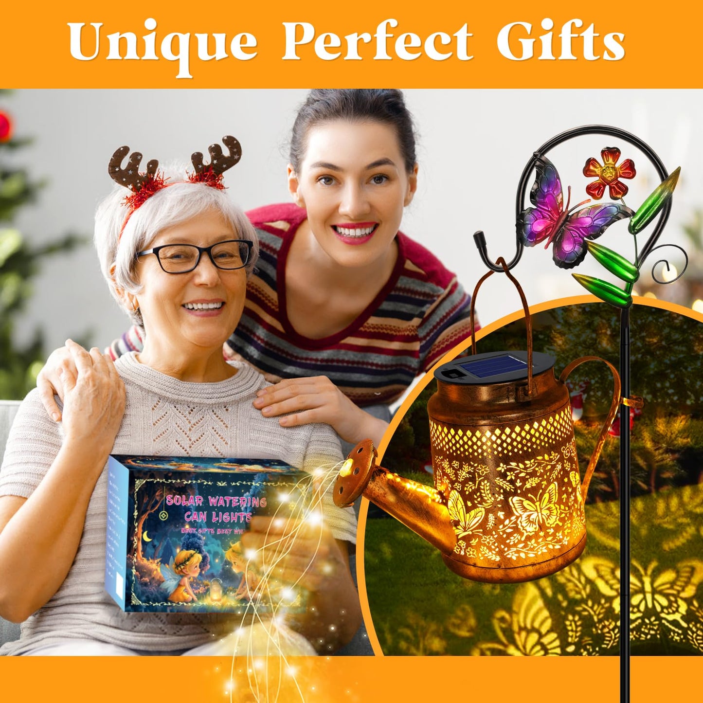2 Pack Solar Powered Butterfly Watering Can Lights Waterproof Outdoor Decor With Shepherd Hook Hanging Patio Lights For Yard  Garden  Backyard Perfect Gardening Birthday Gift For Women  Mom  Grandma