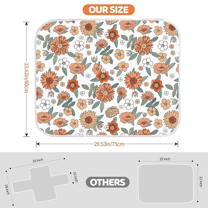 Diaper Changing Pads for Baby, Flower Change Mat, 3Layers Waterproof Change Pad Foldable Absorbent Mats for Women, Reusable Incontinence Underpads for Patient 24''x30''
