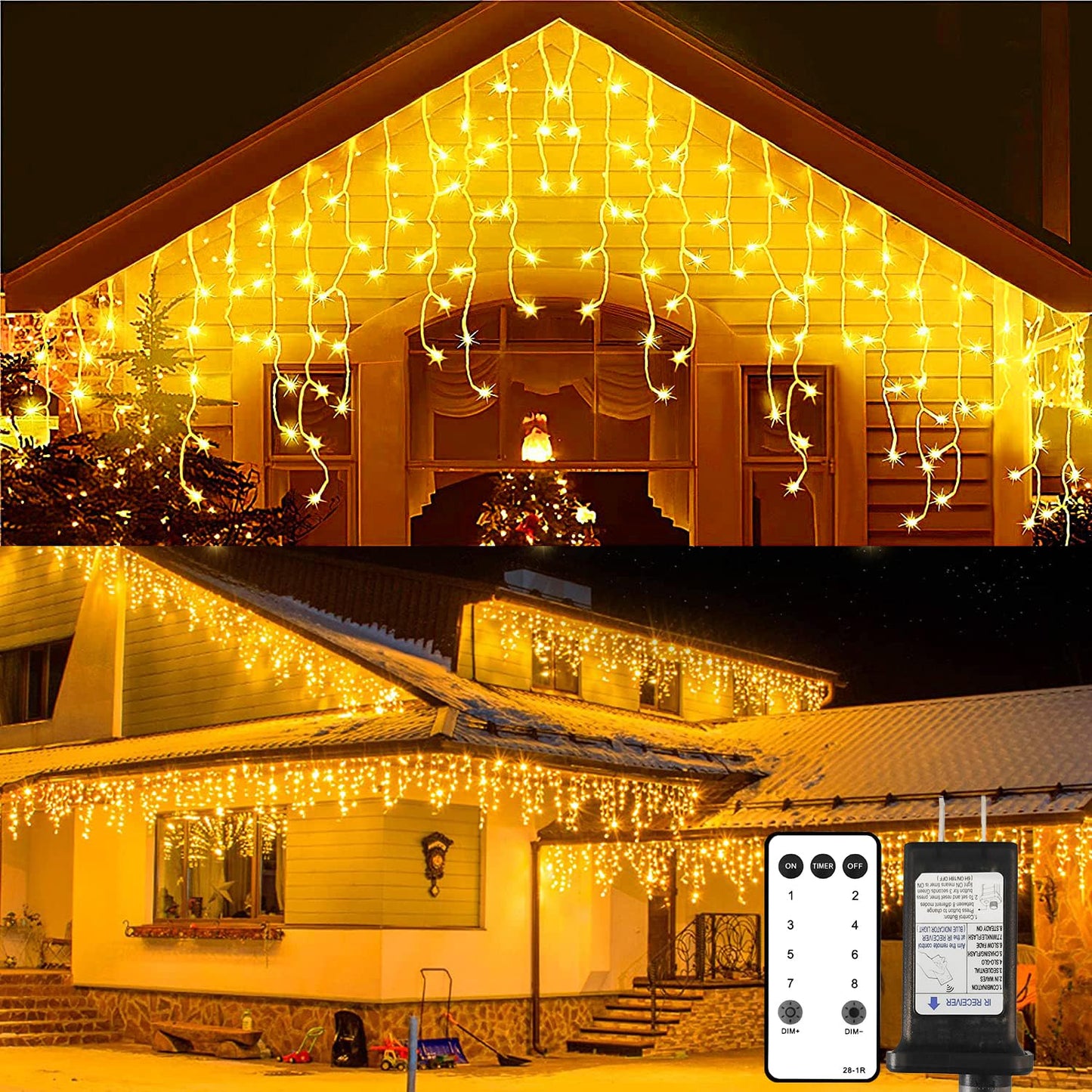 Blingstar Icicle Lights Outdoor 440 LED Warm White String Lights 49.2 Ft for Christmas Decor