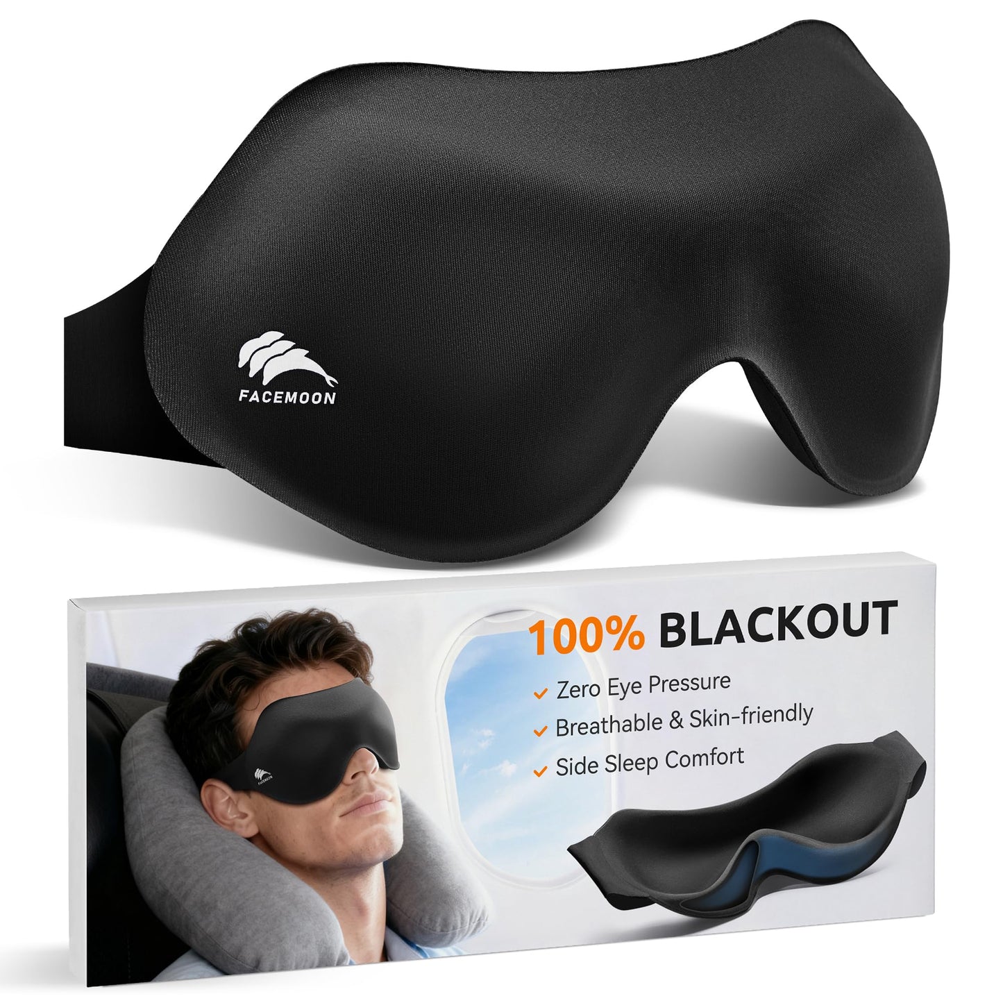 Eye Masks for Sleep Light Blocking: Lightweight 3D Contoured Sleep Mask for Men - Zero Pressure Blindfold Airplane Travel Essentials - Perfect for Night Shift Meditation College Dorm (Black)