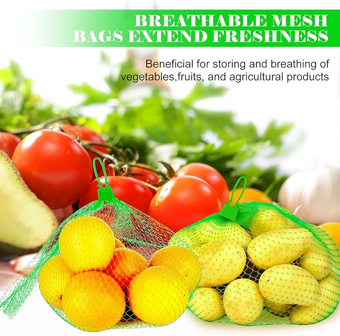 100 Pcs Reusable Mesh Produce Bags, 20 Inch Seafood Boil Bags for Crab with 100 Loop Closures, Onion Potato Storage Net Bag for Vegetables Fruits Seafood