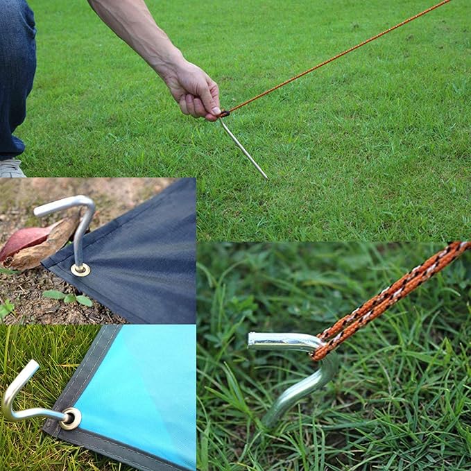 AAGUT Tent Stakes Metal Garden Edging Fence Hooks Yard Camping Stake Heavy Duty Galvanized 9 Inch 6 Gauge Tent Pegs for Tarp, Inflatable, Outdoor Christmas Decorations, 50 Pack