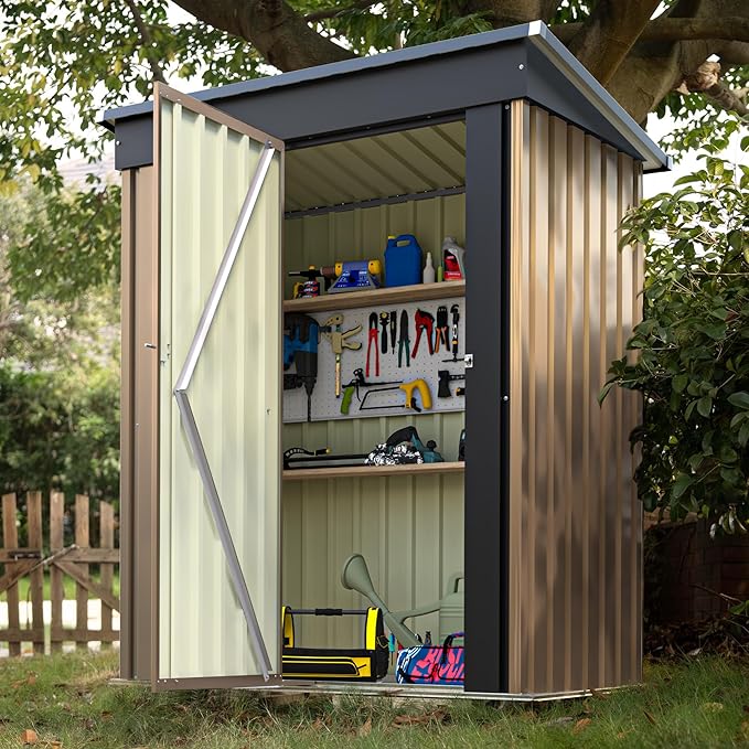 Devoko Outdoor Storage Shed 5 x 3 FT Lockable Metal Garden Shed Steel Anti-Corrosion Storage House with Single Lockable Do...