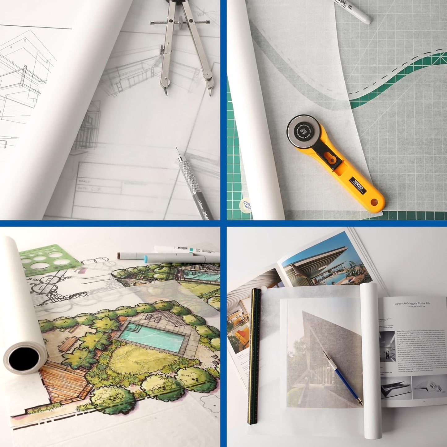 ALVIN 55W-B Lightweight Tracing Paper Roll, White, Suitable with Ink, Charcoal, Felt Tip Pen, for Sketching or Detailing - 14 Inches, 20 Yards, 1-inch Core