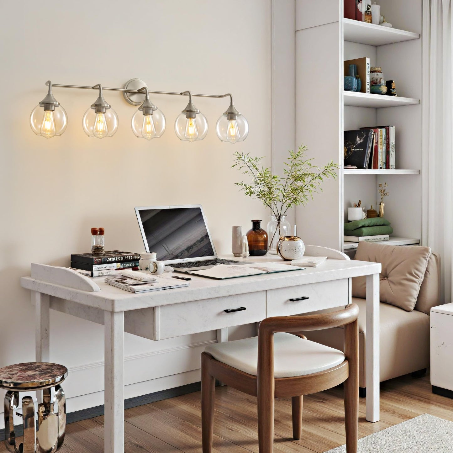 Gednbo Bathroom Vanity Lights With Clear Glass Shade  E26 Base  Vanity Lighting Fixtures Over Mirror  39 Inch Vanity Lights For Bathroom (Exclude E26 Bulb) (Brushed Nickel  5-Lights)