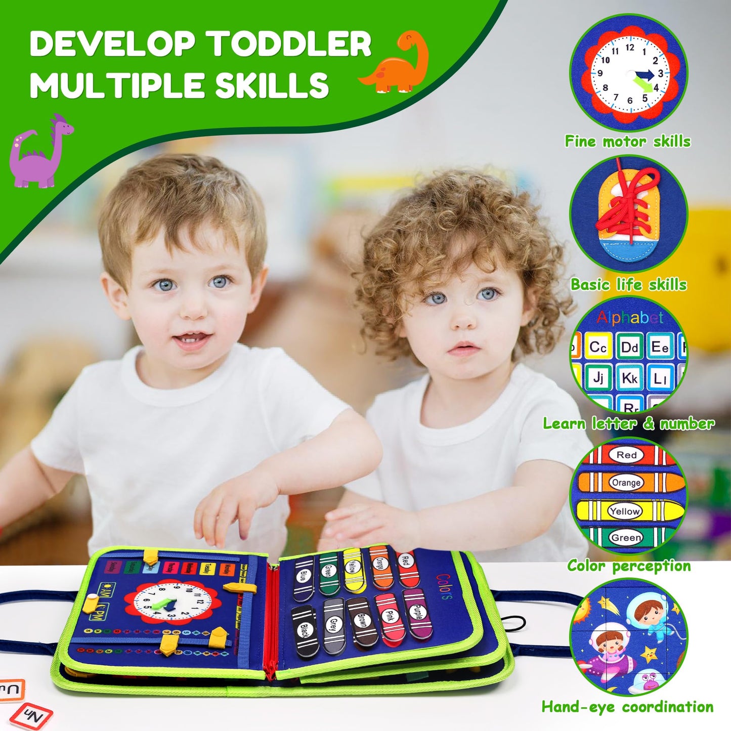 Toddler Busy Board Montessori Toys for 1 2 3 4 Year Old Boy Girl Birthday Gift, Sensory Toys for Toddlers Age1-3, Toddler Travel Busy Books for Airplane Car, Educational Preschool Learning Activity