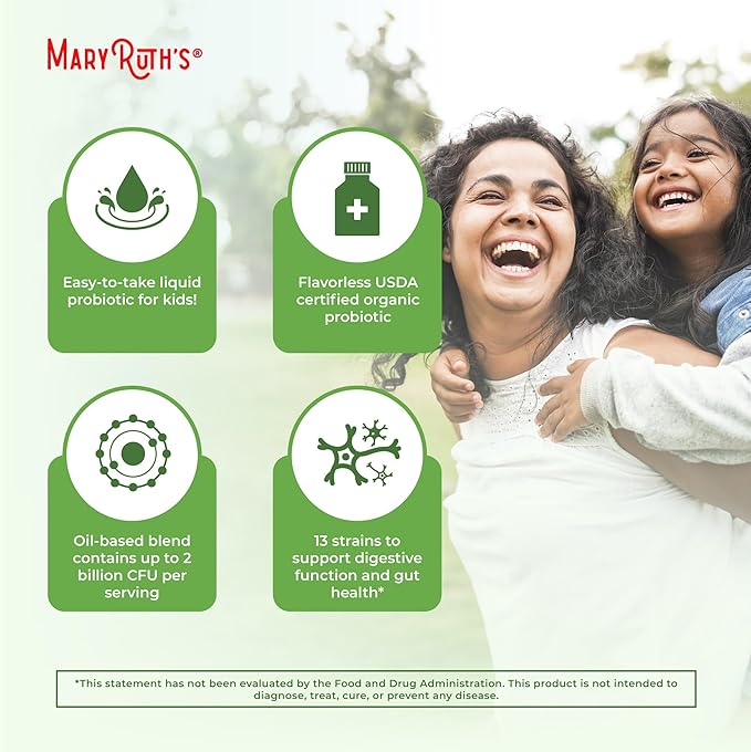 MaryRuth Organics USDA Organic Liquid Probiotic | Digestive Health | Probiotics for Women, Men, Kids | Acidophilus Probiotic | Vegan | Travel Friendly | 20 Servings