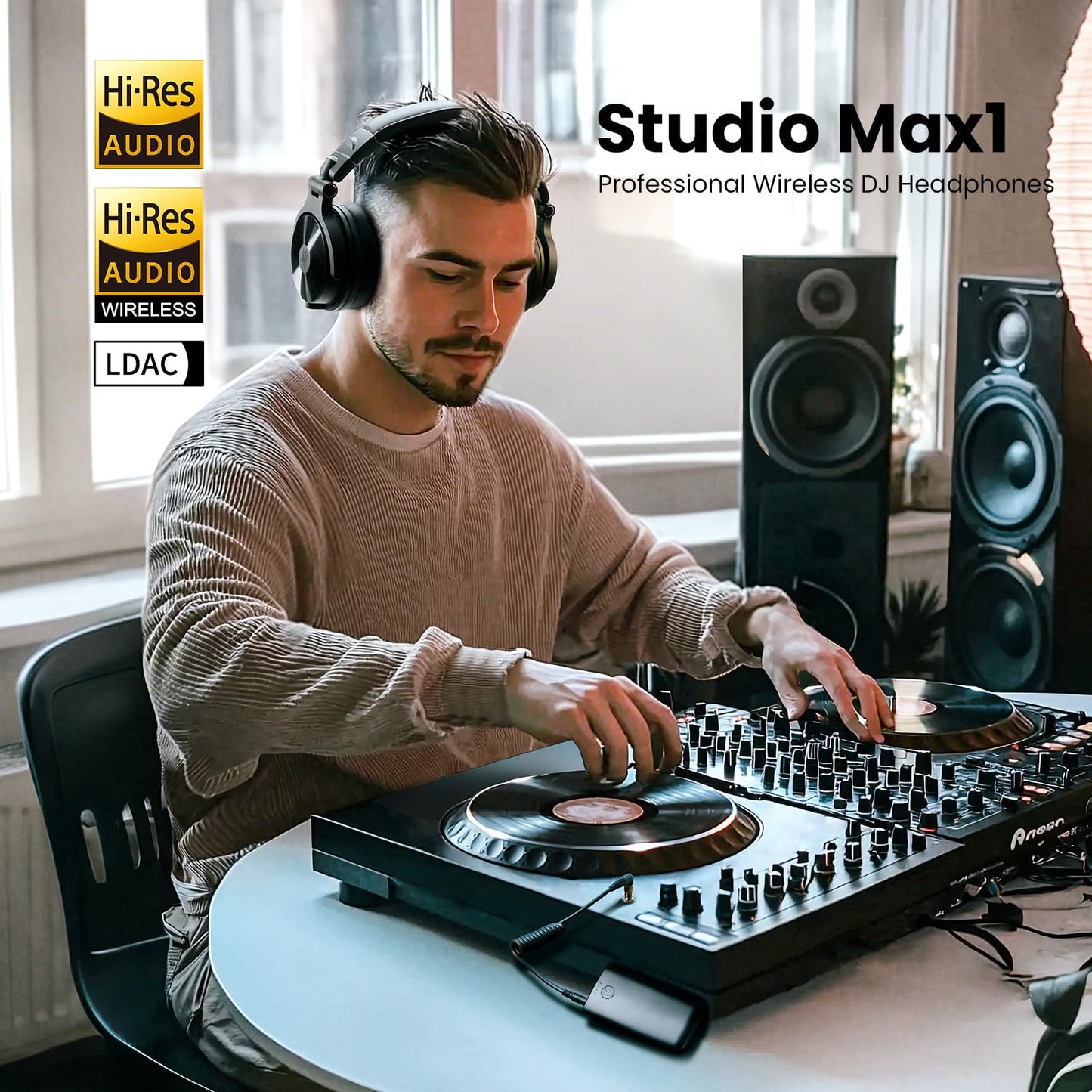 Oneodio Studio Max 1 Wireless Over-Ear Dj Headphones, 120H Playtime, Hi-Res/Ldac Audio, 20Ms Low Latency, Dongle/Bluetooth/6.35M